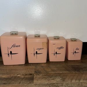 Retro pink lustro ware canister set